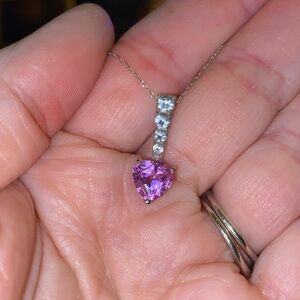 10K White Gold Pink Sapphire Heart Pendant